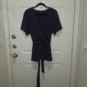 Eloquii Dark Blue Tie-Waist Blouse